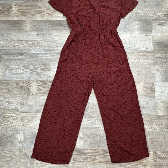 Rails Size XS V-Neck Cropped Jumpsuit Maroon & Black Wide Leg - Picture 4 of 16